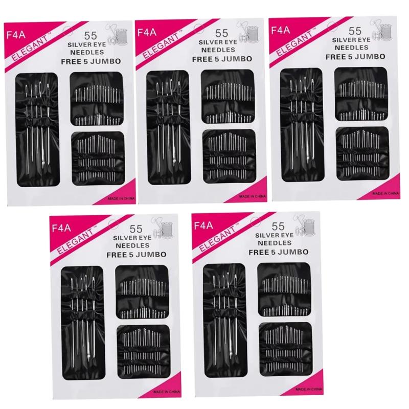 55 Pieces Stainless Steel Big Eye Hand Sewing Needles Set With Different Sizes For Sewing Needlework Embroidery Stitching Needle