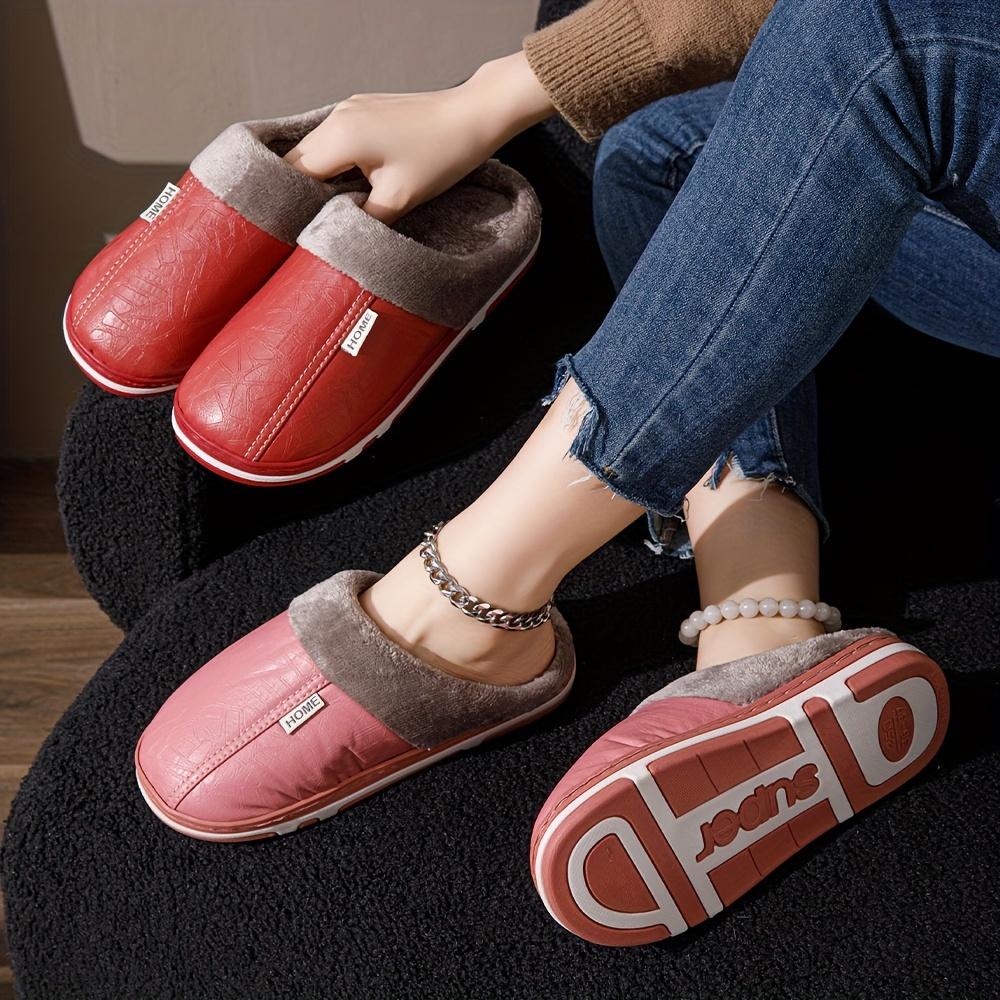 Solid Color Home Warm Slippers, Soft Sole Platform Closed Toe Fluffy Shoes, Non-slip Bedroom Plush Shoes