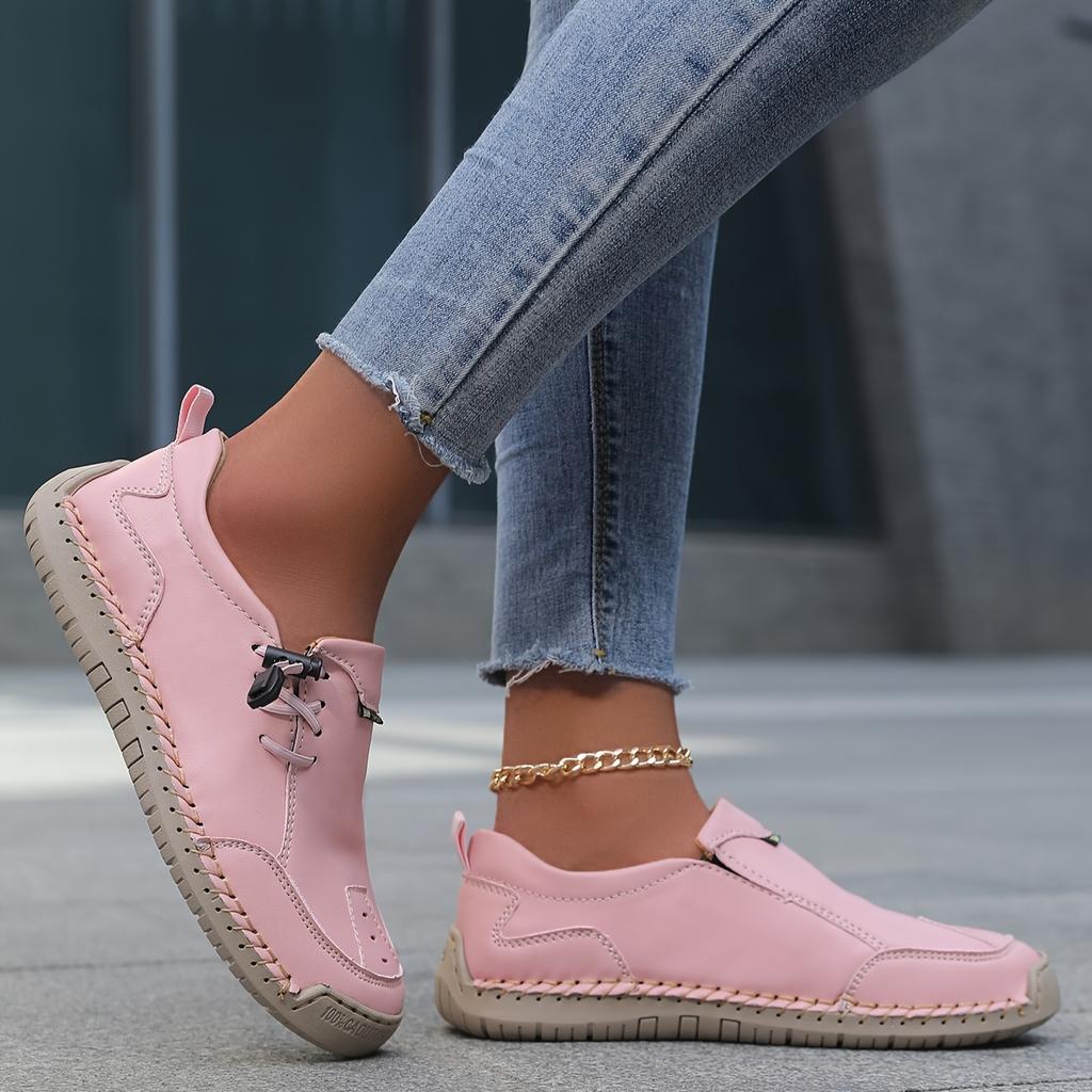 Women's Slip-On Loafers - Vintage British Style Hand-Stitched Synthetic Cover Shoes with Rubber Sole, Breathable Fabric Lining & Decorative Tassel