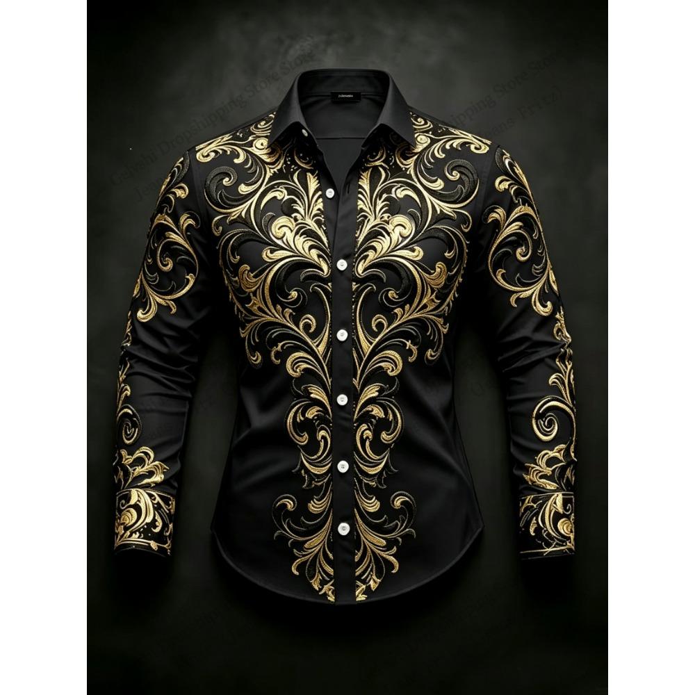 Various Golden Royal Court Pattern Long Sleeve Button Shirt Satin Floral 3d Print Hawaiian Shirt Men Women Fashion Blouse Party