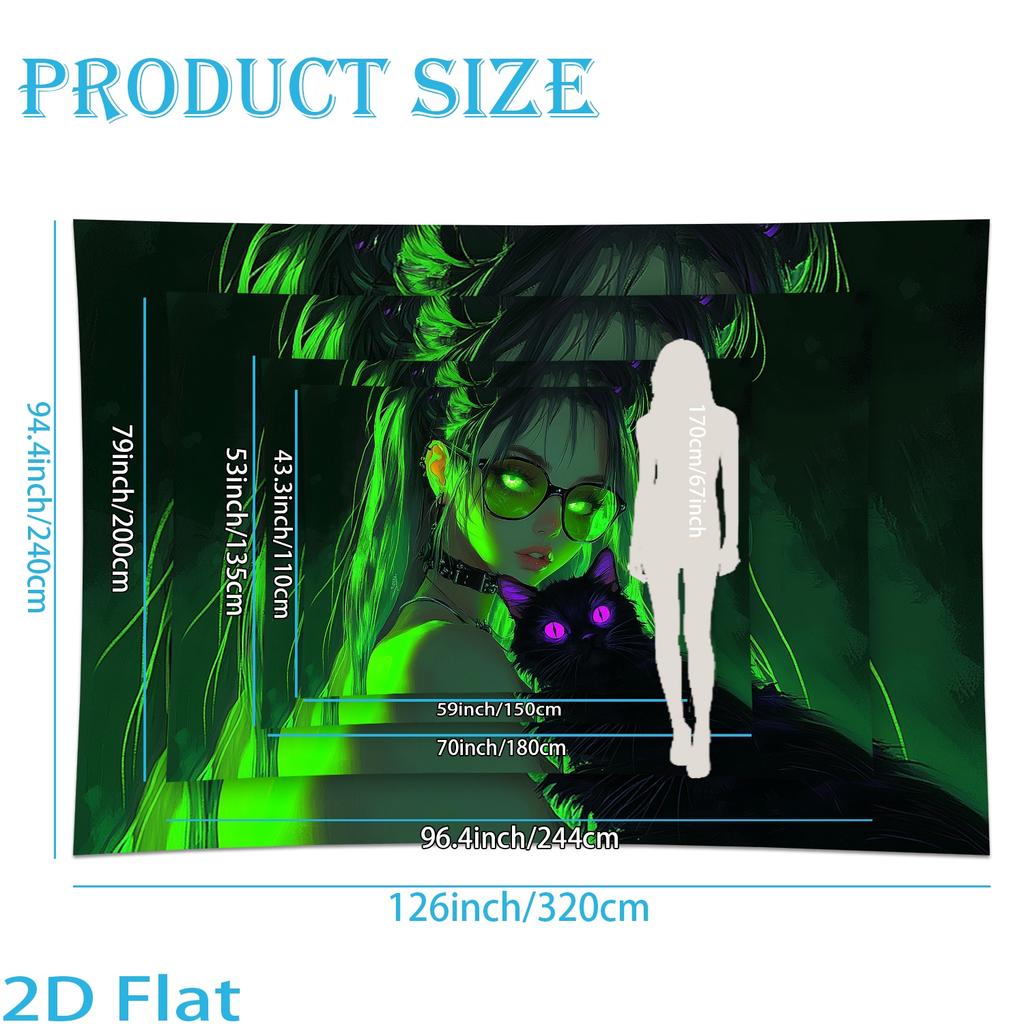 VIKAMA Japanese Dark Background Digital Printed Cat Pattern Gradient Color Tapestry Suitable For Wall And Bedroom Decoration