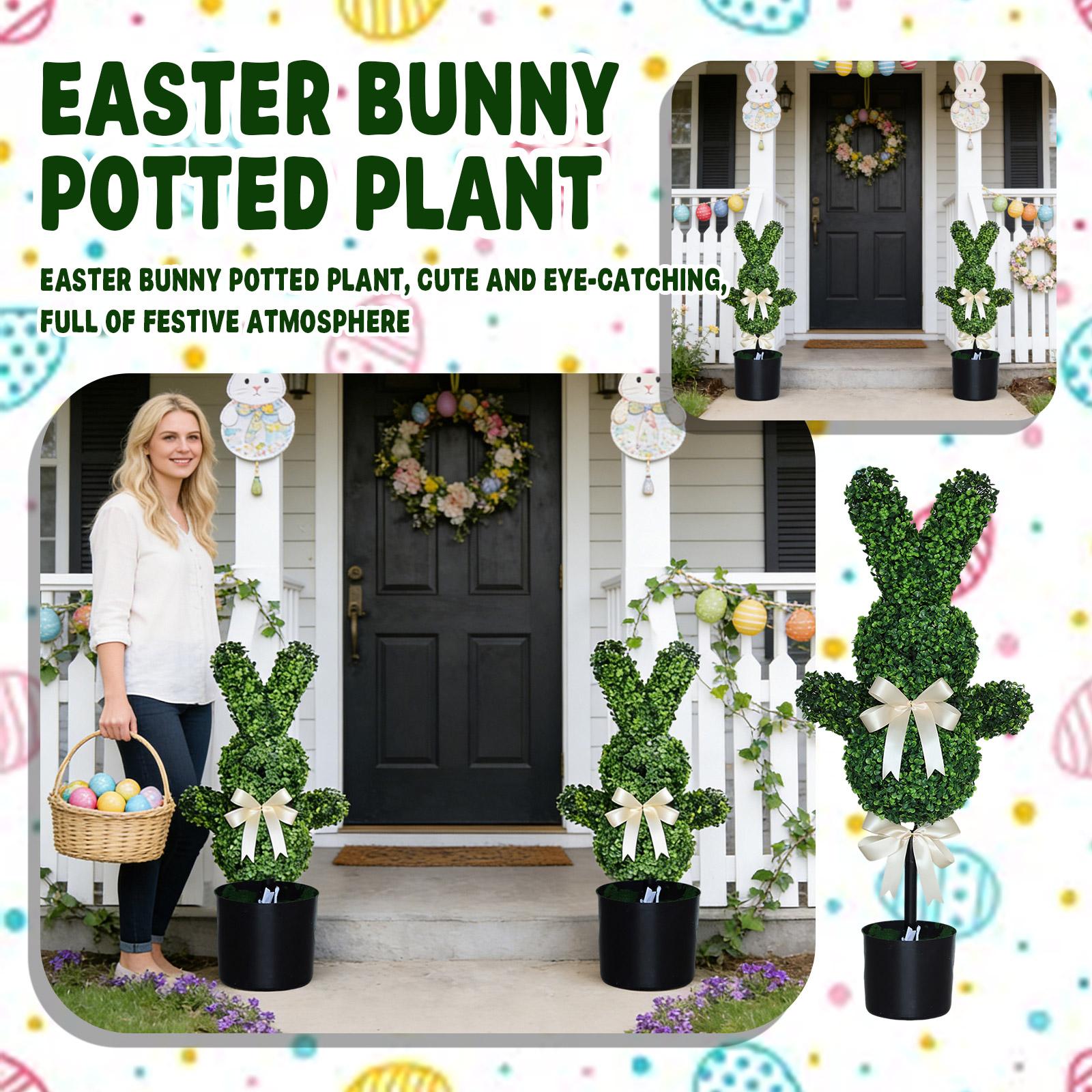 

35 INCH Artificial Bunny-Shaped Bowknot Topiary Tree Shaped Topiary Trees UV Resistant Faux Boxwood Topiaries Plant For Porch Decor Outdoor/Indoor One Size зелений