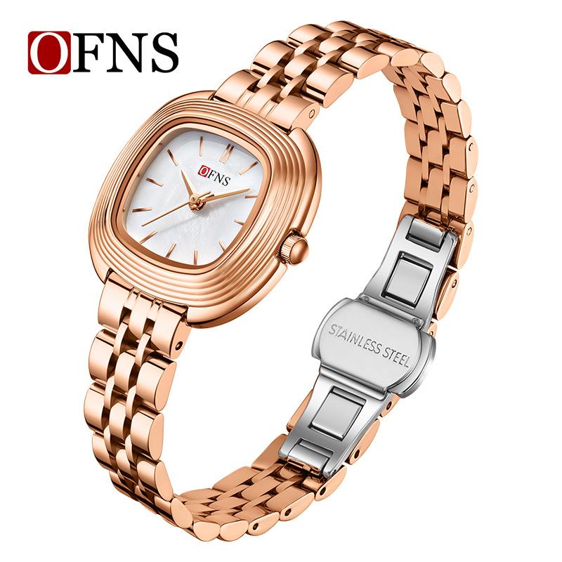 Ofns Women's Students Simple Quartz Watch Small Fragrance Style Mother Of Pearl Dial Waterproof Casual Watch For Girlfriend Gift