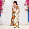 Women Plus Size Sleeveless Small V Neck Maxi Dress Cowboy Ghost Pumpkin Boot Print Loose Long Dress