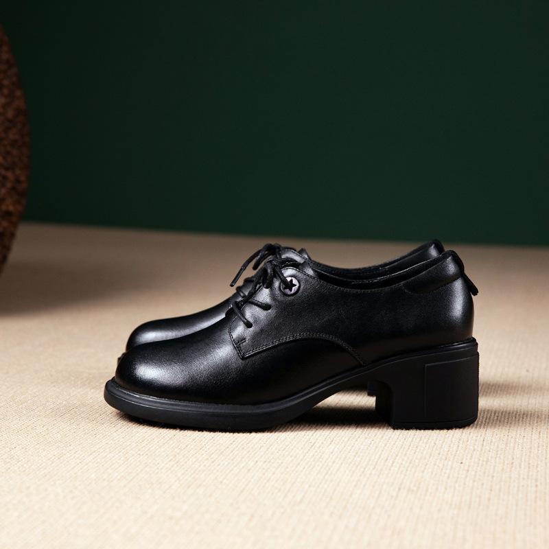 

Женские одинарные туфли из первого слоя коровьей кожи, на танкетке, осенние новинки, кожаные туфли-лоферы в британском ретро-стиле броги на шнуровке 35