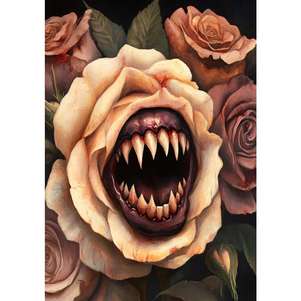 Surreal Skull Flower Gothic Posters Botanical Floral Eyeball Rose Vampire Prints Canvas Painting Wall Pictures Home Room Decor