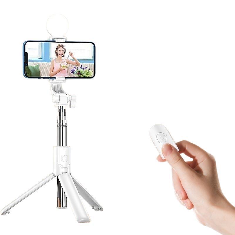 Bluetooth Portable Selfie Stick & Tripod with Remote - Handheld, Floor-Standing, and Foldable for Travel.