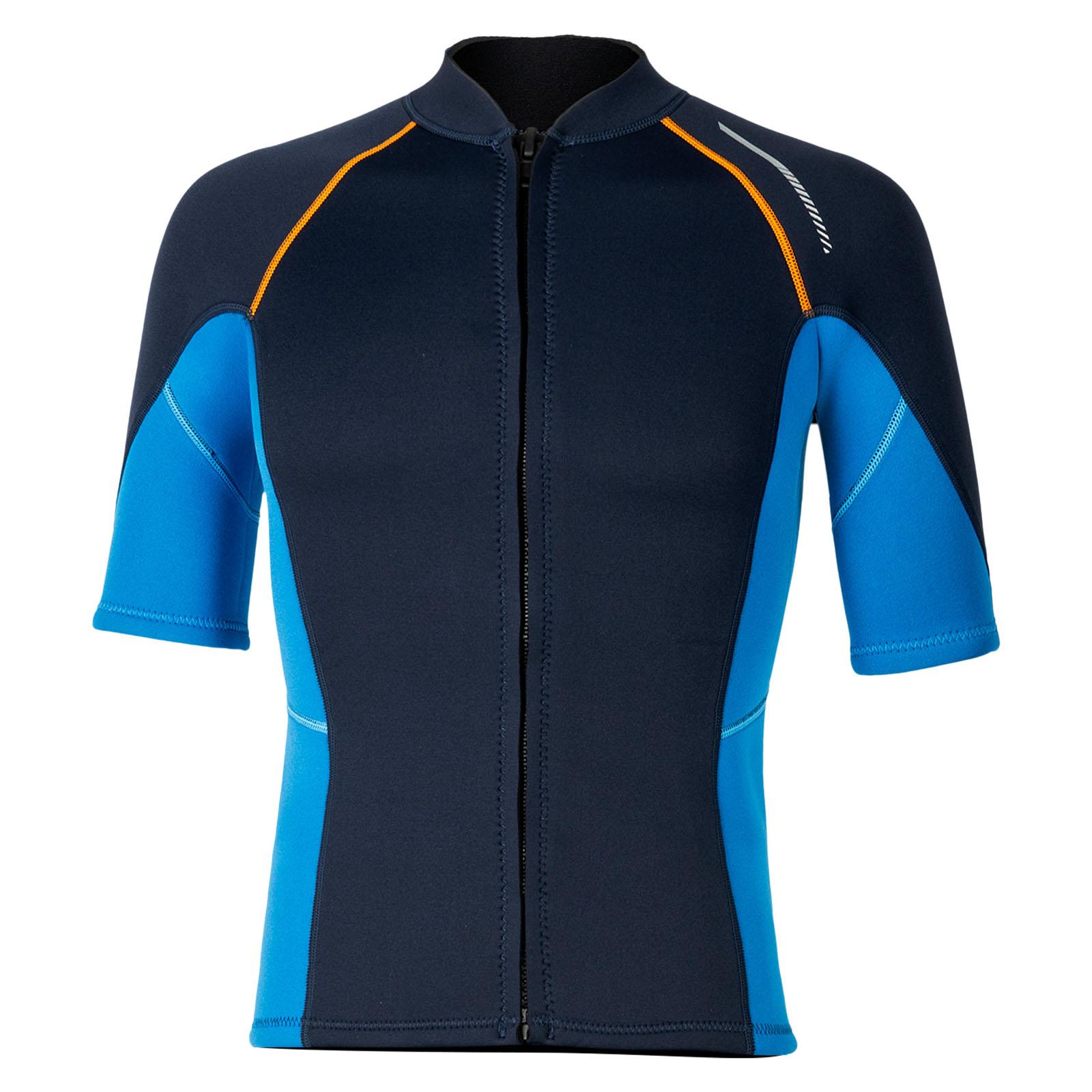 Men s Rash Guard Swimsuit Tops Short Sleeves Front Zip Wetsuit Top 1.5mm Neoprene Swim Tops Swimming Diving Surfing Snorkeling S темно-синий