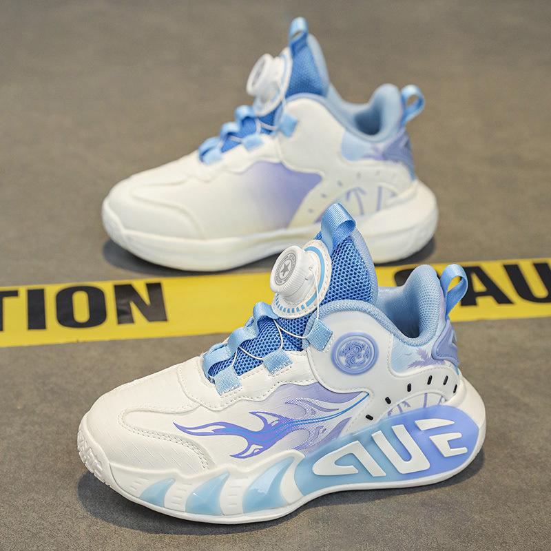 Rotating button boy's shoes children's summer mesh breathable primary school students sports shoes medium and large children's casual basketball shoes