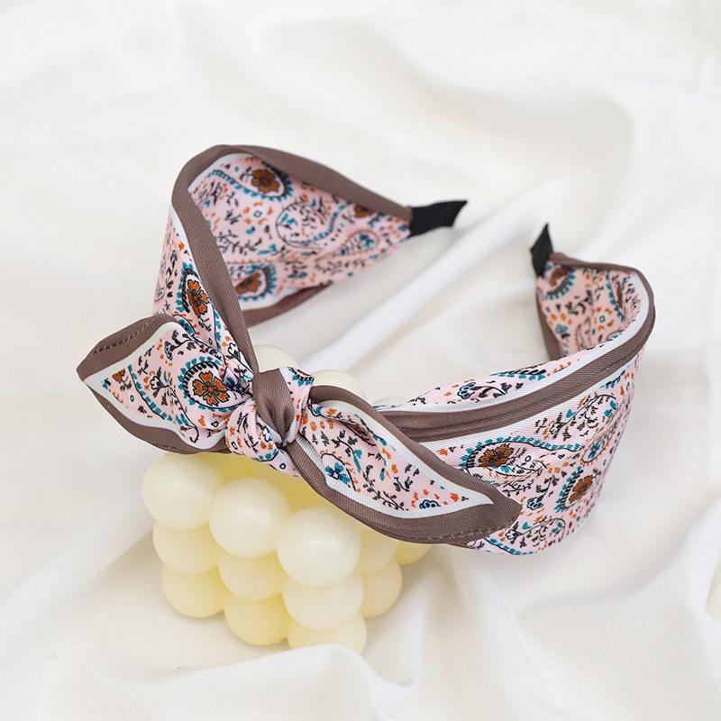 New Paisley Headband for Women Wide-Brimmed Floral Print Hairband with Bow Tie and Rabbit EarsTurban Headwrap Girls Accessories