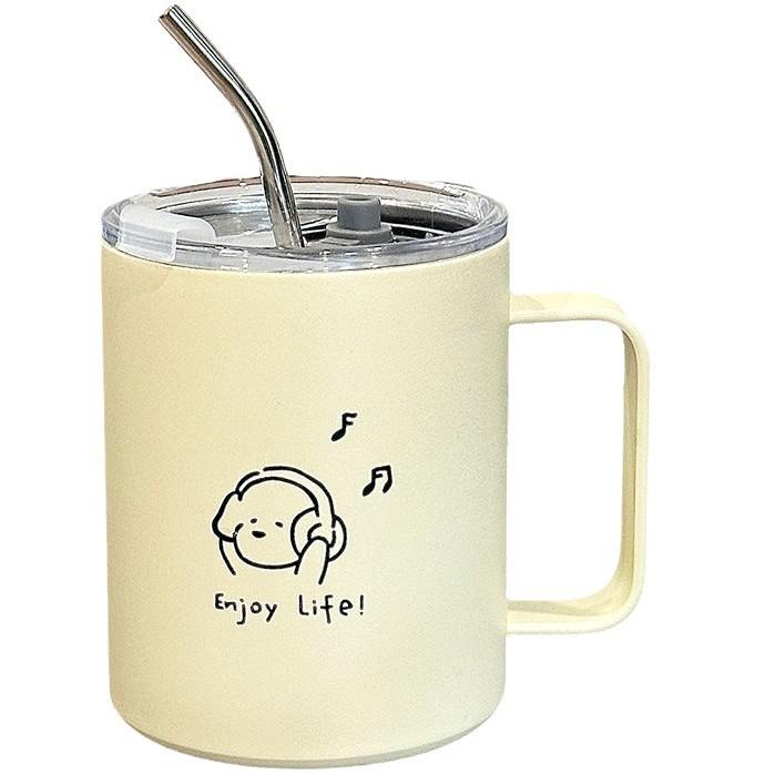 New High Appearance Level Double-layer Stainless Steel Cup Music Dog Office Straw Cup Student Female Water Cup Home Thermos Cup