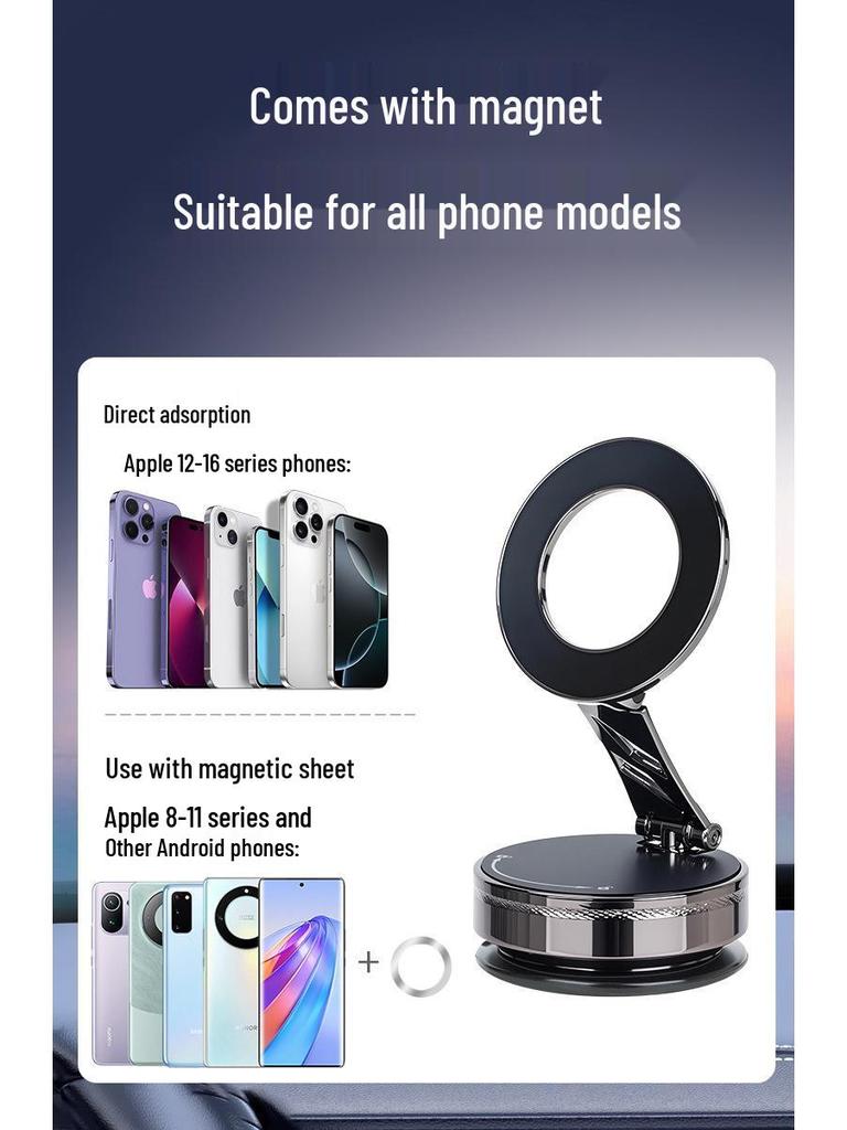 Zinc Alloy Folding Magnetic Car Phone Holder with Vacuum Suction