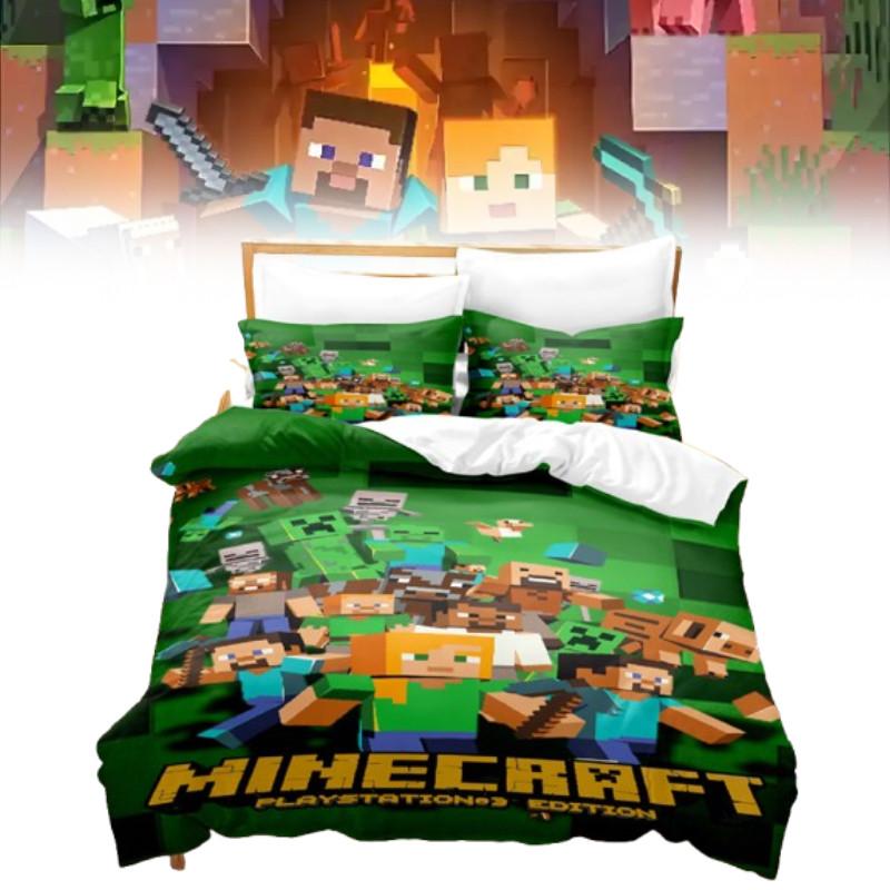 Duvet Minecraft 3d Cover Bedding Set Pillowcase Cartoon Print Single Double