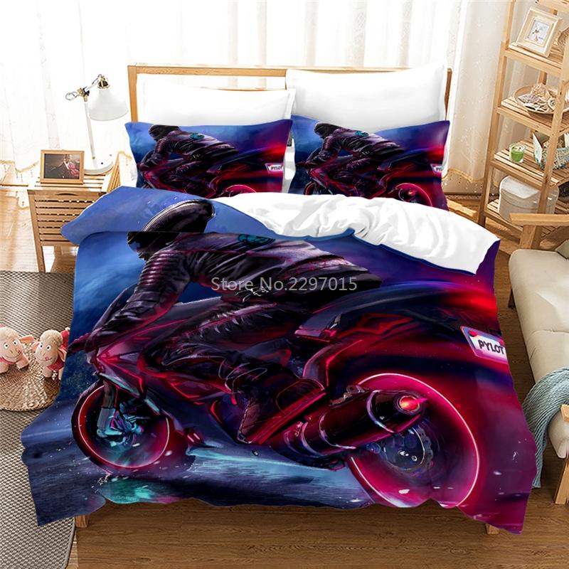 3D Neon Rider Drives Sport Cars Pattern Bedding Set Duvet Cover Pillowcase Single Double Twin Full Queen King for Bedroom Decor
