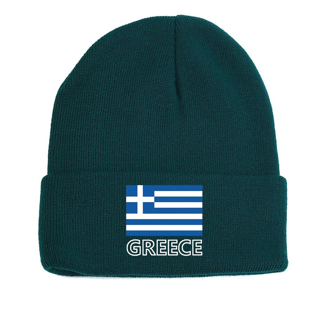Flag of Greece Print Knitted Hat Beanie, Patriotic Skull Cap Candy Color Windproof Simple Bonnet Knit Cap Beanie