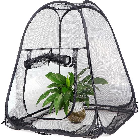 Mesh Plant Cover from Animals, Plant Netting Pest Guard Cover, Plant Tent Cage Pop-up with 4 Stakes for Vegetables, Fruits, Flowers, 28 X 28 X 32