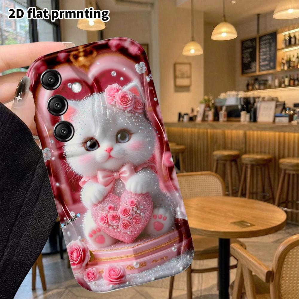 Phone Case: 2D Flat Samsung Galaxy A34 A35 M05 M06 S20 S22 S21 FE Plus 5G Protective Case, Cute Little White Cat, Christmas and Halloween Gift