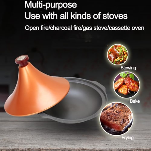 YUAXIA Moroccan Tagine Pot, Waterless Cooking, Aluminum Alloy with Tapered Lid, Stew Pot, Flame Compatible, Suitable for Making Soup, Chef Gift (Color