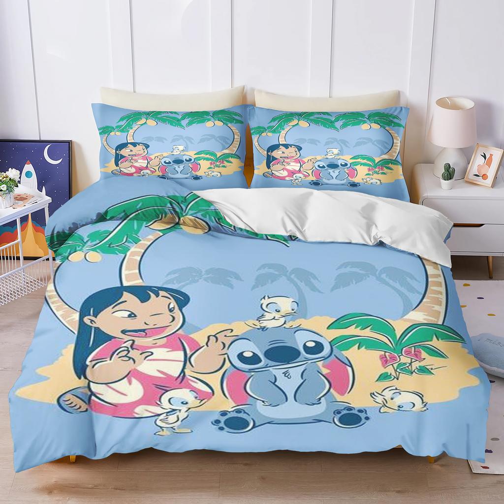 Stitch Bedrucktes Schlafzimmer Bettwäscheset Bettbezug Weihnachtsgeschenke Komfort Cartoon Mit Kissenbezug für Kinder und Erwachsene