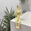 Macaron Color Bunny Statue, Soft Touch Flocked Resin Hare Figurine, See No Evil Design Minimalist Pastel Ornament for Home Office Decor Relaxing Gift