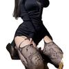 Mu Ruan Sexy JK Netzstrumpf-Halter mit offenem Schritt und floralem Totem-Muster - Schwarzer hohler Strumpf-Romper