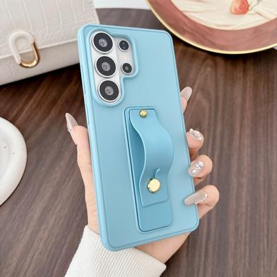 Custodia Lussuosa Candy Colore Solido con Cinturino da Polso e Supporto per Samsung Galaxy S26 S25 S24 S23 S22 Ultra Plus Copertura con Supporto Antiurto e Impugnatura