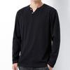 Men Fall Spring Top Buttoned V Neck Long Sleeves Pure Color Loose Pullover T-shirt Daily Wear Sport Homewear Clothes