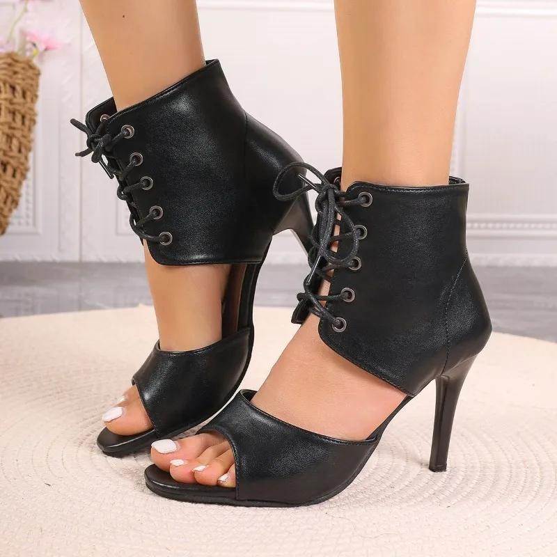 Fashion Women's Shoes 2024 Brand Lace-up Women's Sandals Fashion Peep Toe Office and Career New Plus Size Heeled Sandals Boots Zapatos