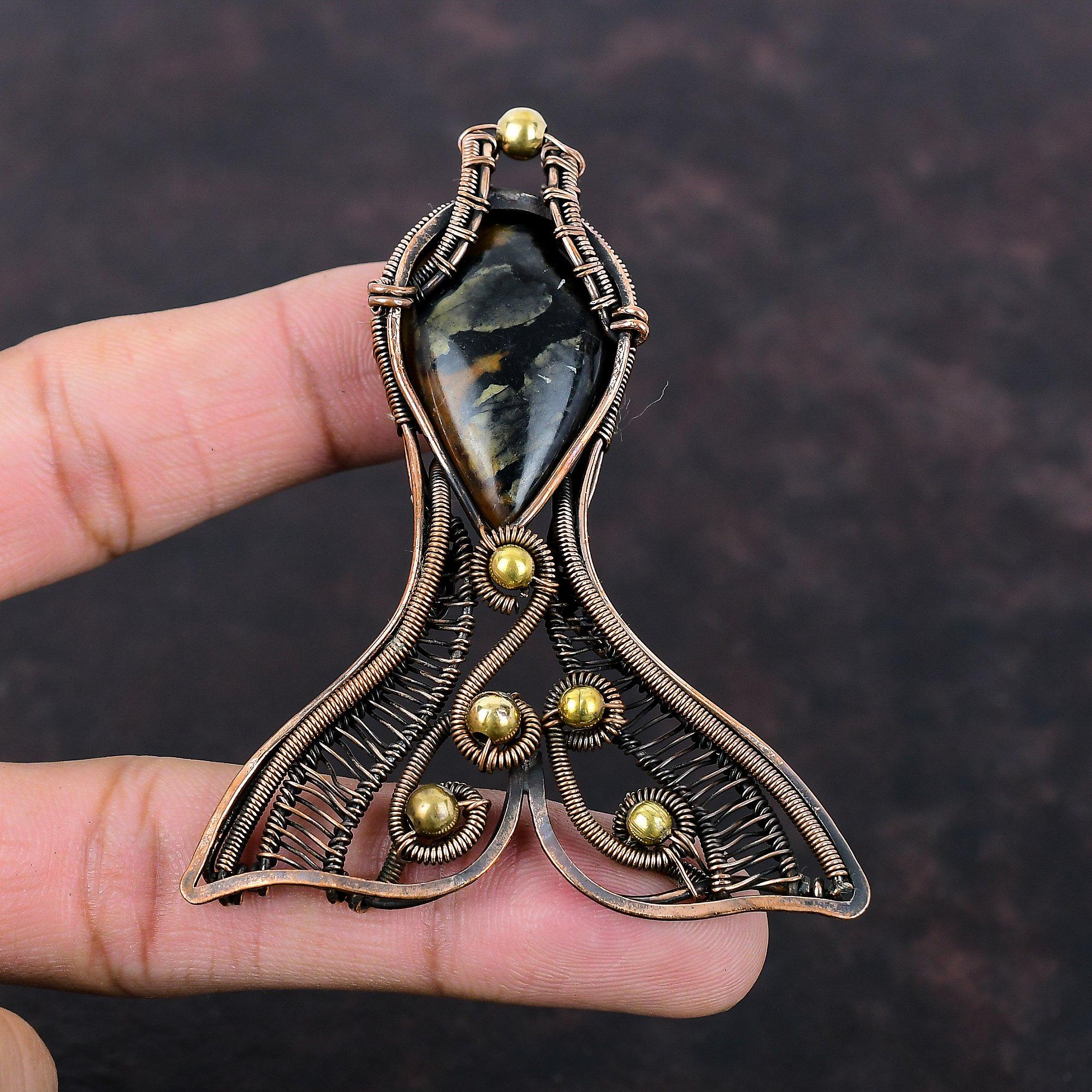 

Picasso Jasper Pendant Copper Wire Wrapped Pendant Genuine Gemstone Jewelry Fish Pendant Handmade Copper Jewelry Gift For Her Decent Pendant