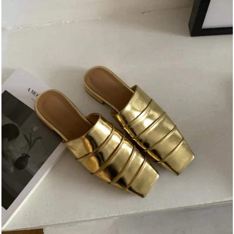 Footwear Shoes Slides Elegant Women Pumps Shoes New In New Fashion Square Head Slippers Low Heels Shoes Female Slip On Mules