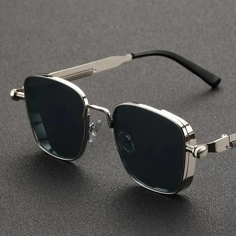 Personality Metal Steampunk Sunglasses Men High End Handsome Driving  Sunglasses Trend Square Frame Anti UV Sunglasses