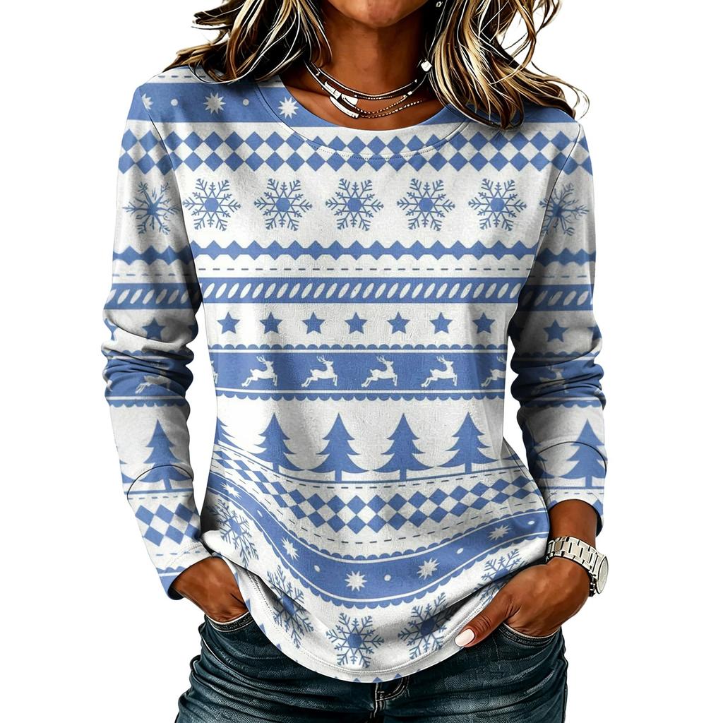Women's Casual Christmas Print Long Sleeve Neck Top
