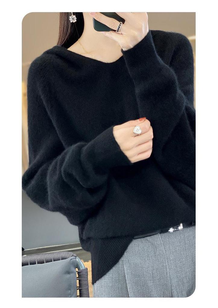 Women's Soft V-neck Sweater - 2026 Autumn/Winter Loose Knit Long Sleeve Pullover Top