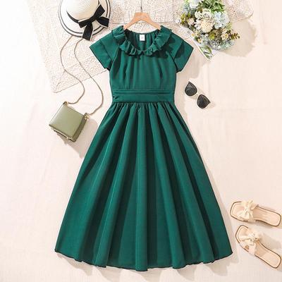 Sommer Retro Patchwork Ärmel Prinzessinnenkleid für Mädchen - Einfarbige