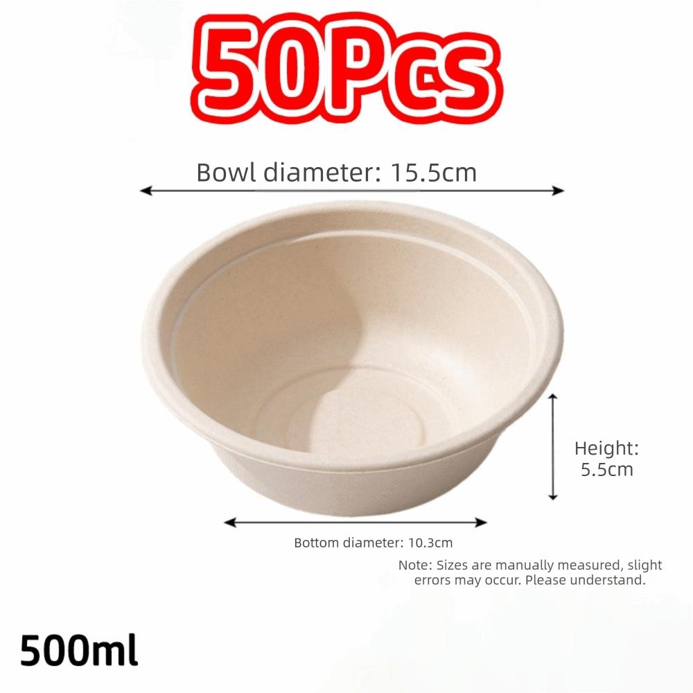 50Pcs Water Resistant Round Bowls Paper Pulp Bowl for Noodles Soup Rice and Takeaway Meals