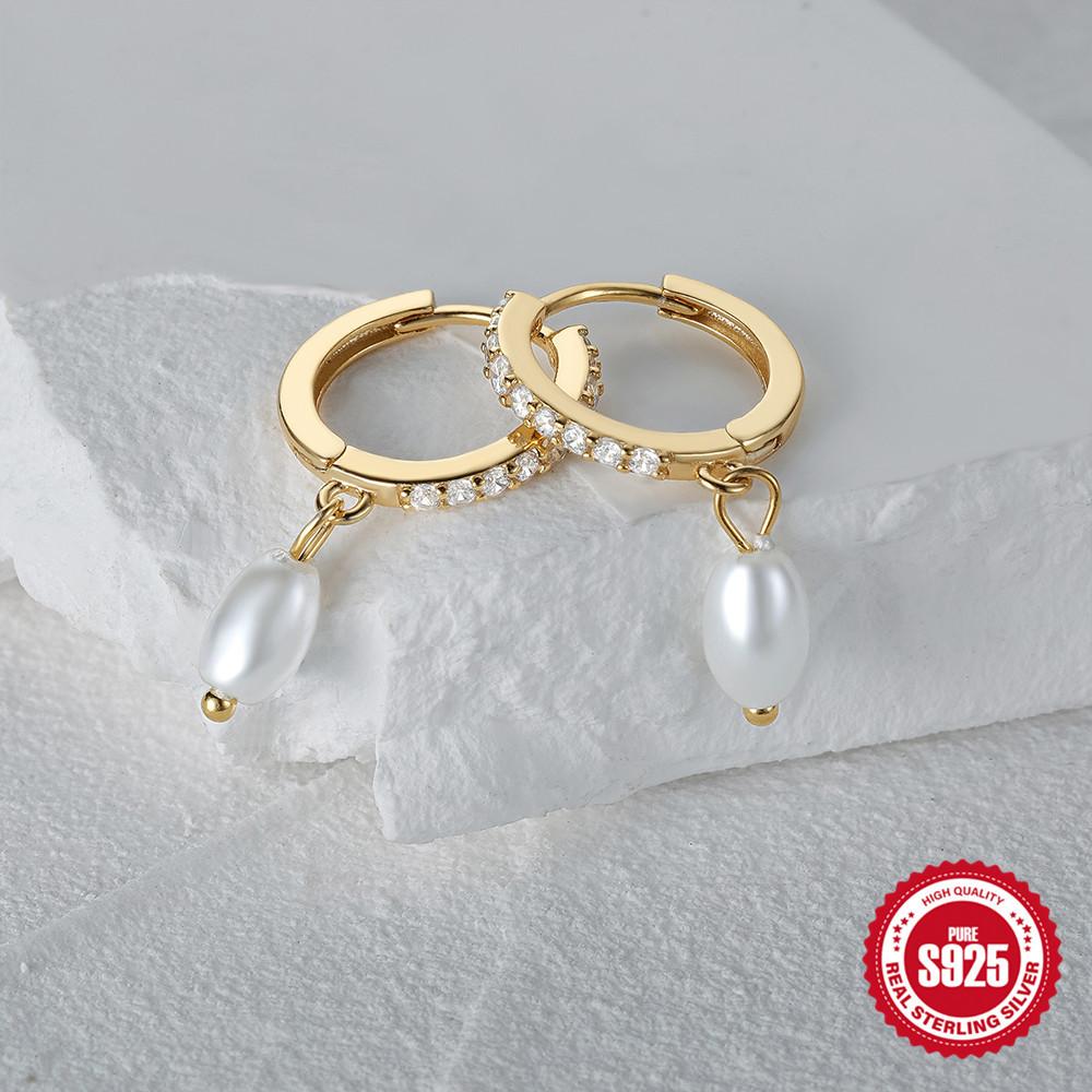 Simple Pearl Zircon S925 Sterling Silver Temperament Elegant Design Earrings Earrings Pearl Earrings