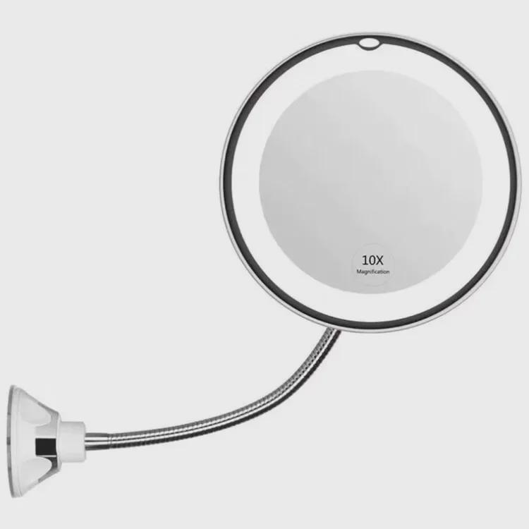 10x Magnification LED Wall-Mounted Makeup Mirror, 360-Degree Rotating & Folding Design