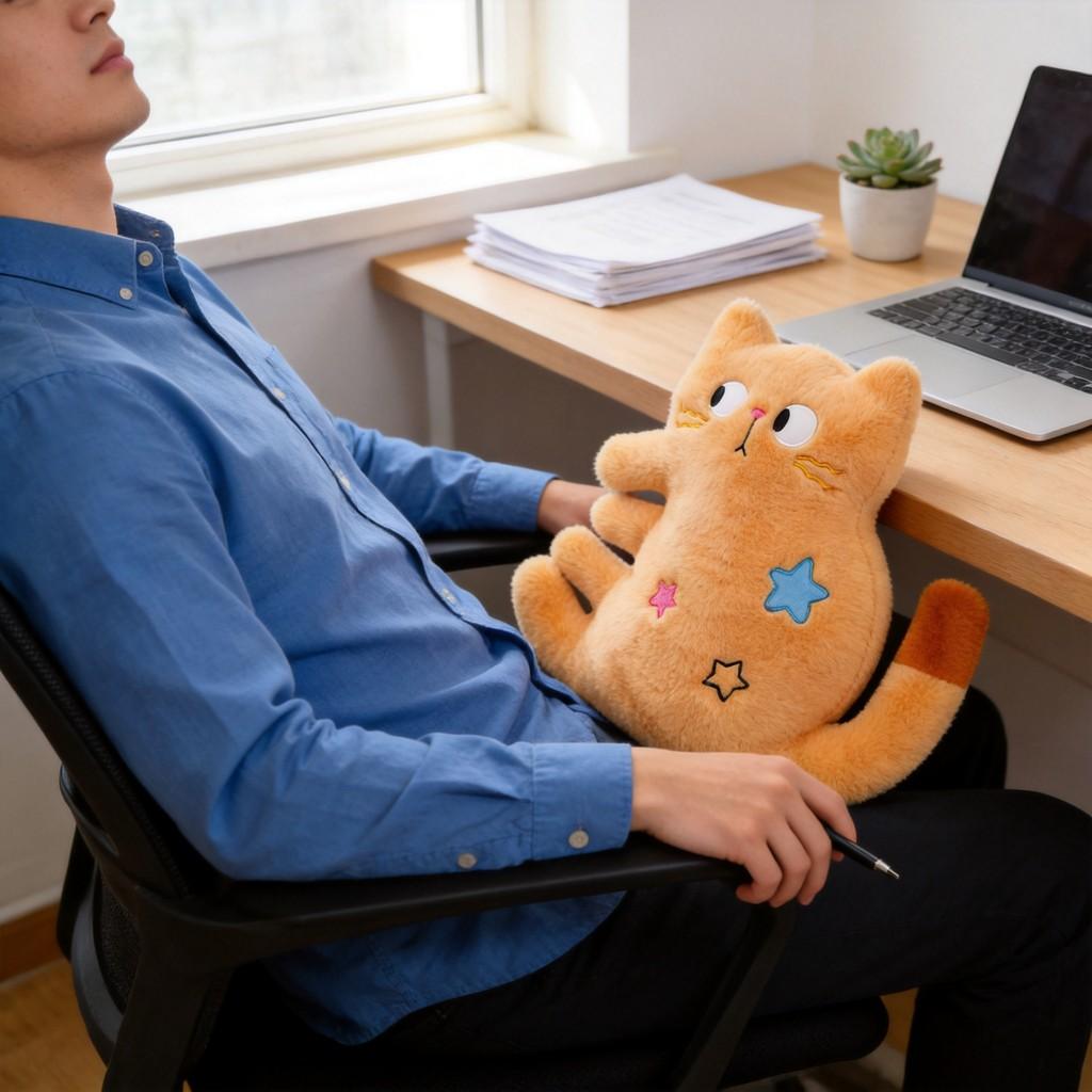 Soft Cute Cat Plush Pillow With Polyester Filling For Children And Office Relaxation
