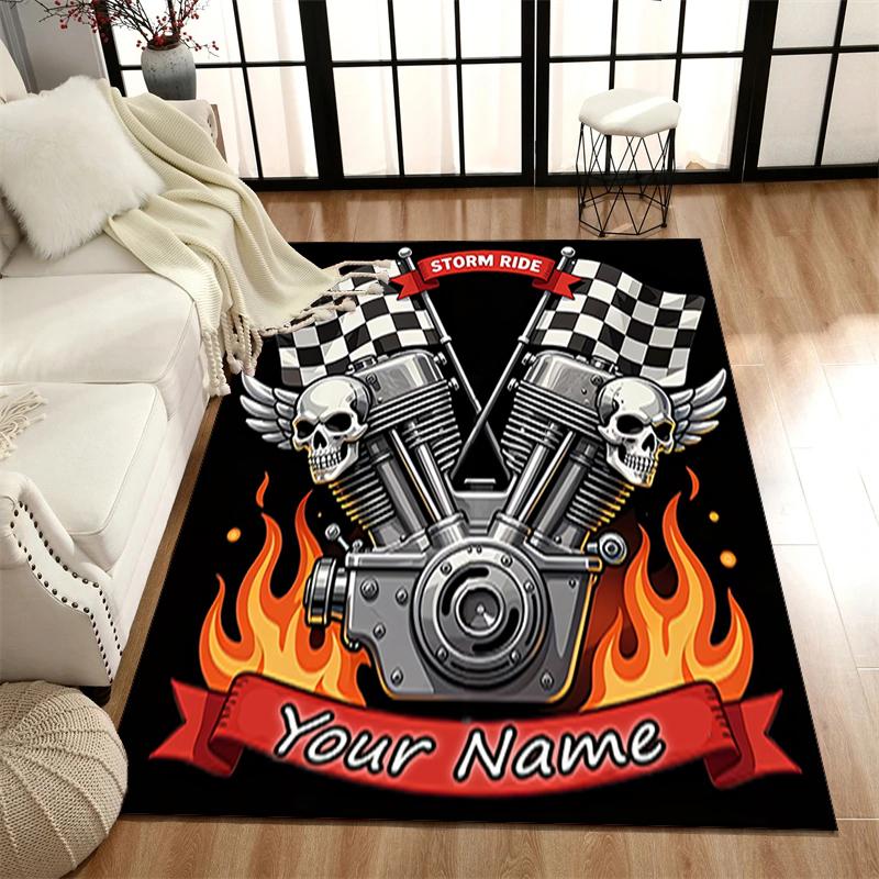 1PC Custom Name "Storm Ride Engine Flames" Theme Floor Mat Ideal for Living Room, Game Rooms, Office, Bedroom, Office Floor Mat , Floor Mats for Home