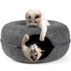 Gemütliches Filz-Donut-Katzenbett mit Reißverschlusstunnel   Doppellagiges Haustiernest für Kätzchen