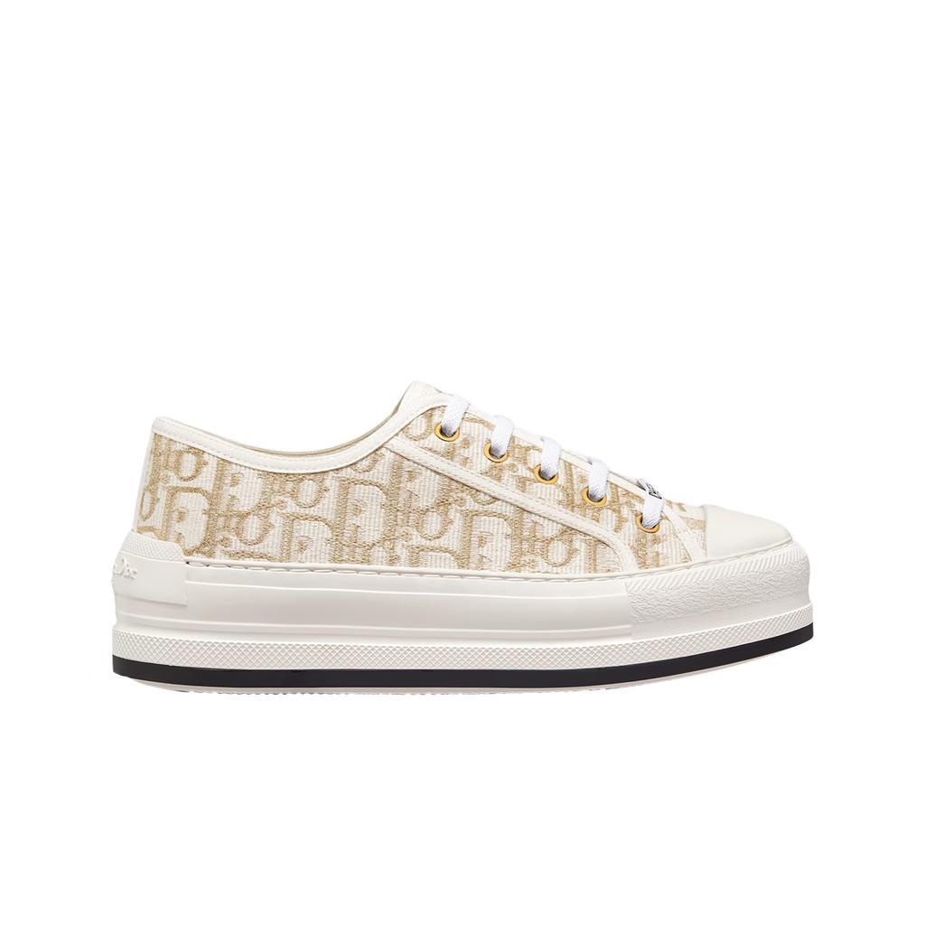 (w) Dior Walk'n'dior Platform Sneakers Dior Oblique Cotton With Metallic Thread Embroidery Gold