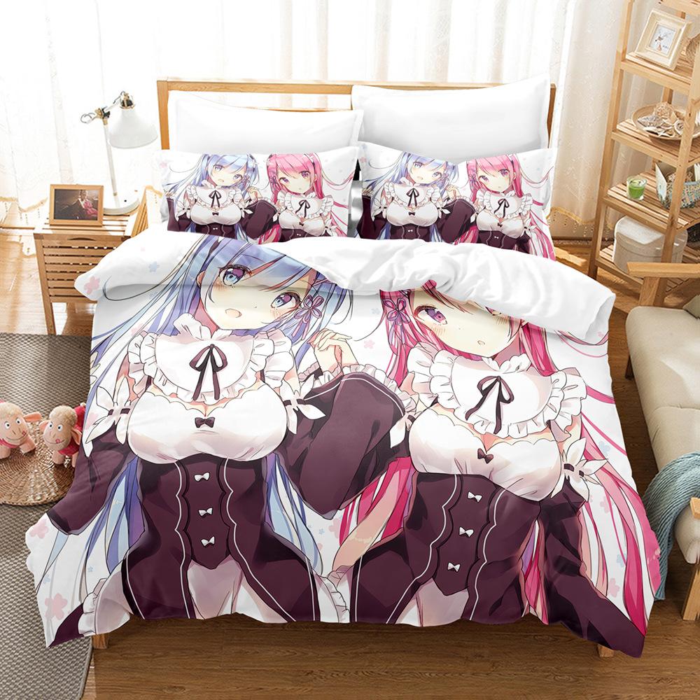 Digital Printing Chemical Fiber Sexy Beautiful Women Bedding Three-Piece Set, Starting From Approval