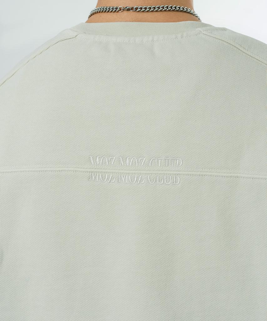 MOZMOZ Heavy Weight Pigment Back Embroidery Cutout Oversized Sweatshirt Beige