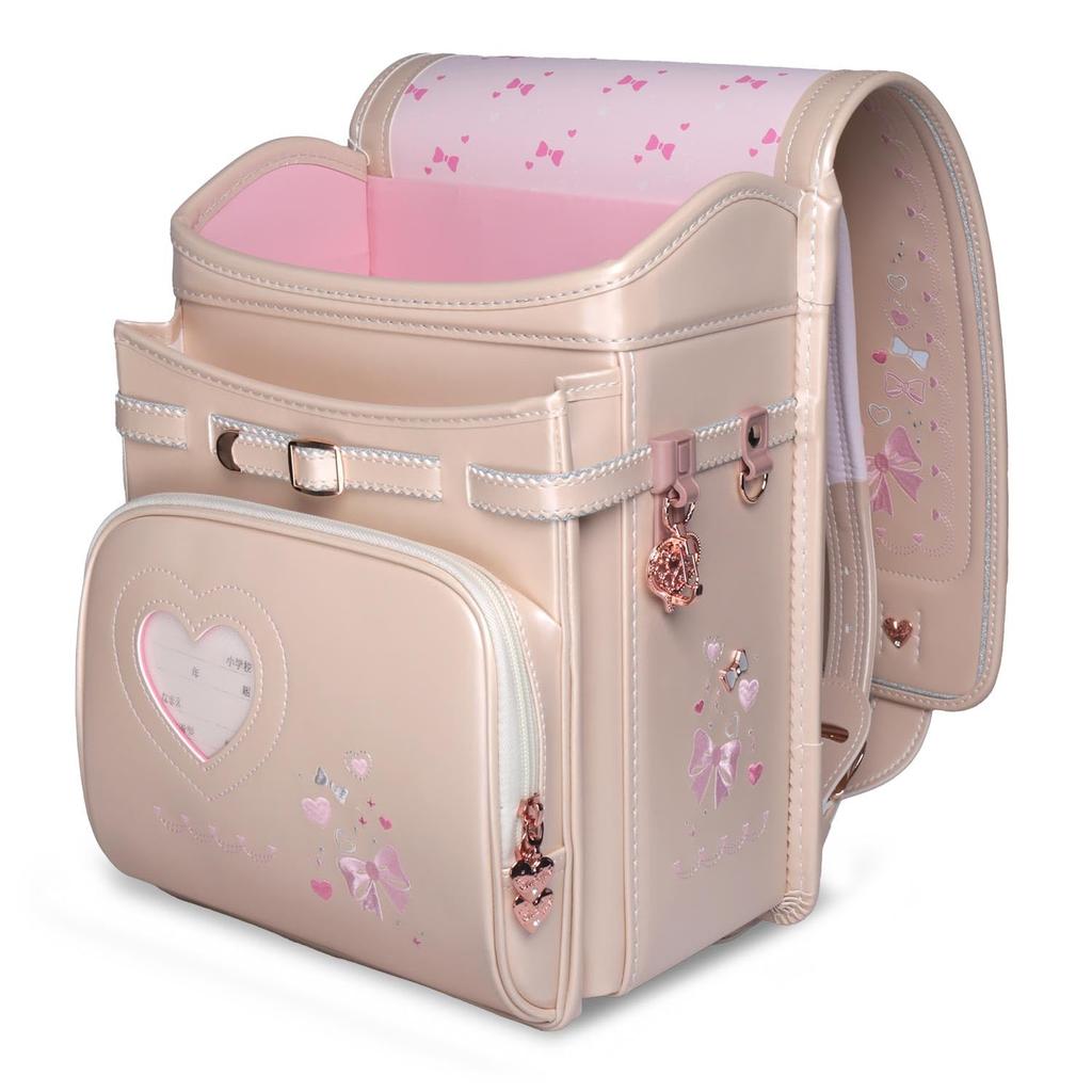 Coulomb Schoolbag for Premium Faux Leather and Pearl Heart Bow Transparent Backpack Shoe and Other Bonuses Girls, Fabric, One-Touch Lock, &