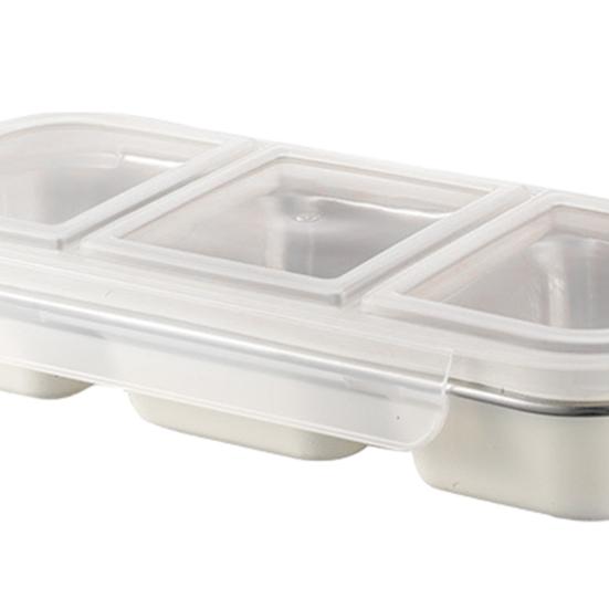 Stainless Steel Snack Containers Reusable 3 Compartment Condiment Box with Lids Food Storage Sauce Cups for School Travel