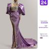 2025 European & American Elegant Gold Evening Dress with Princess Sleeves and Train