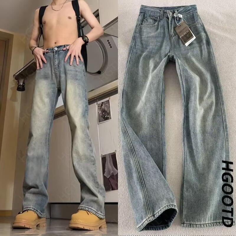 American retro high street jeans men's spring and autumn new vintage vintage loose and thin flared pants