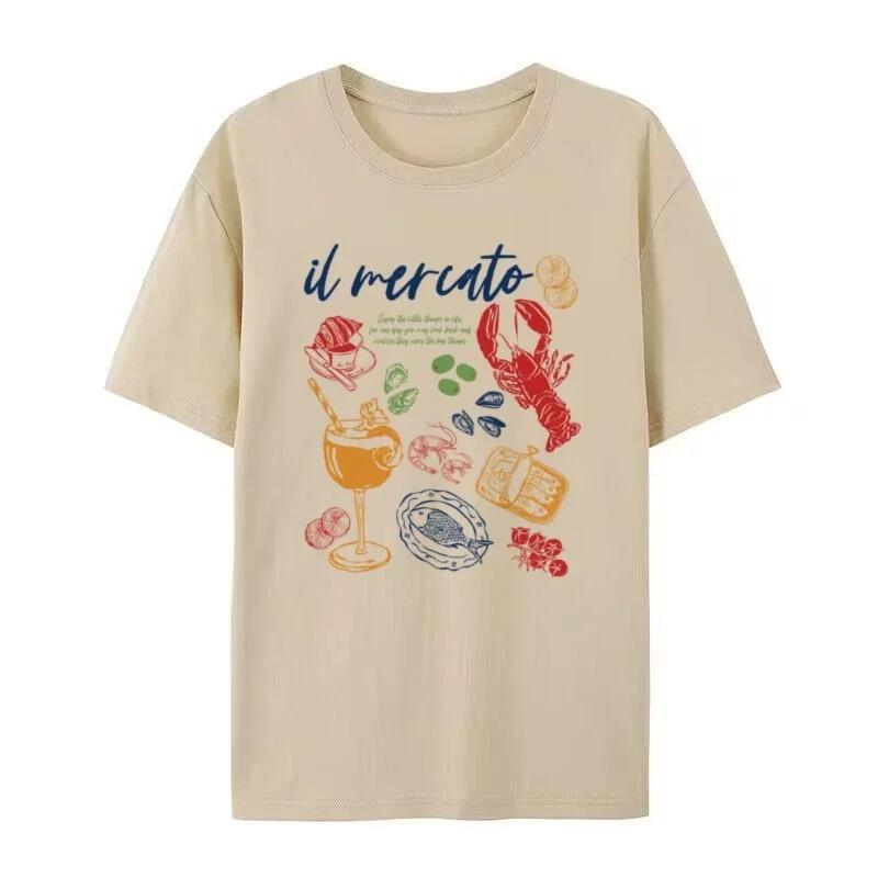 

Винтажная эстетика Итальянский рынок Футболка Лето Сардина Морепродукты Милая La Dolce Vita Гурманская рубашка Женская Расслабленная Отпуск XL