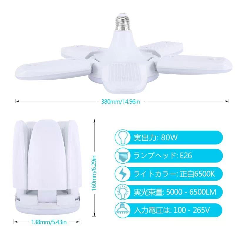 Garage Light, Floodlight, LED Work Light, Replacement Bulb, LED Clip Light, Construction Lighting, LED Ceiling Light, E26 LED Bulb, 6-Bulb Set, 80W, D