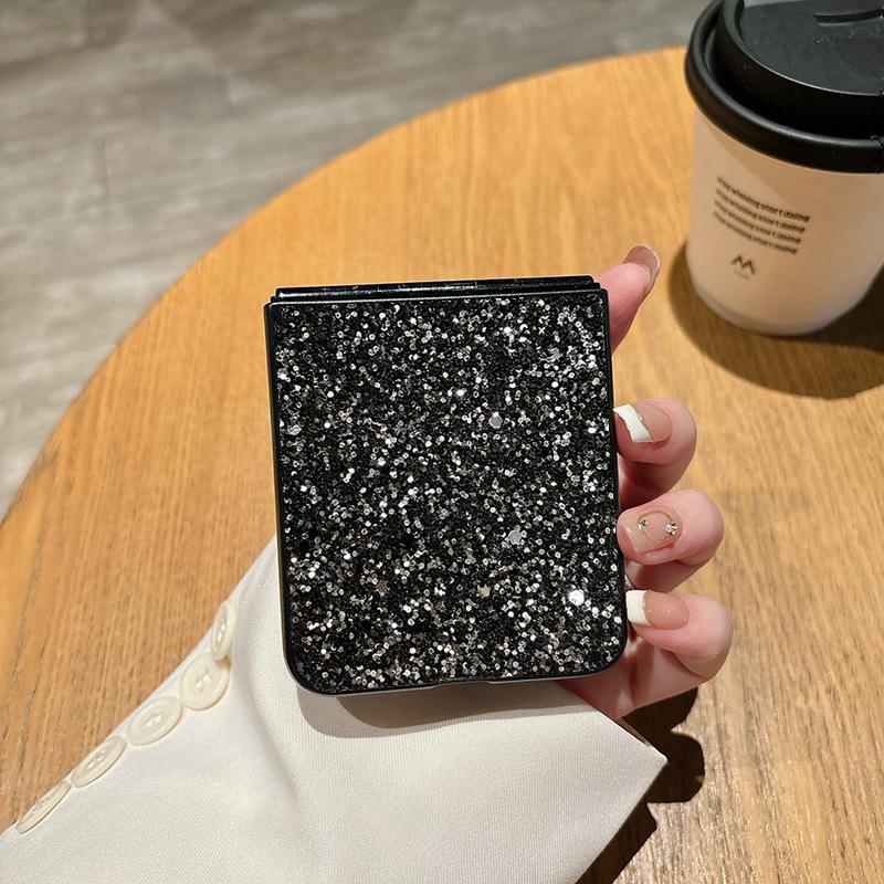 Schwarzes Sternenhimmel Glitzer Matt Hartschalen-Case für Samsung Z Flip7/Z Flip6